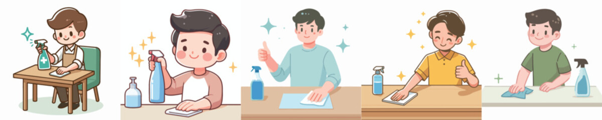 vector of a man wiping a dirty table