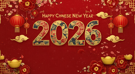 Festive chinese new year 2026 greeting with snake symbol and ornate details