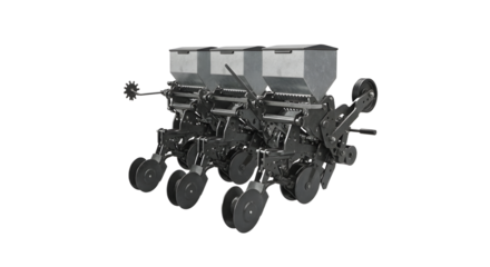 FARMING - Modern agricultural planter or seeder machine isolated on white background, planting equipment for farming and crop production