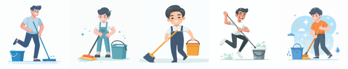 vector of a man mopping
