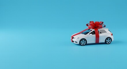 New White Vehicle Presented as a Special Gift with a Red Ribbon