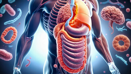 Human Anatomy Illustration: Detailed Depiction of Organs and Biological
