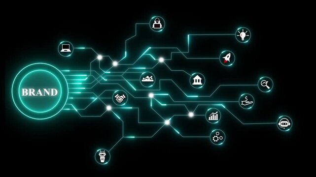Brand Network With Teal Circuit Lines And Digital Icons branding technology. Skills And Network Technology Driving Digital Innovation, Security, And Global Growth
