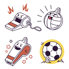 Whimsical Cartoon Sports Equipment with Expressive Faces.