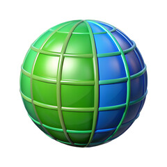 Obraz premium Global Unity: A visually striking illustration of the globe, showcasing a vibrant split between blue and green, intertwined by a grid that symbolizes global connection and interconnectedness.