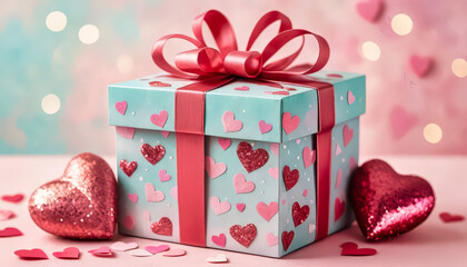 Romantic Valentine's Day Gift Box with Hearts and Pink Bow-Adorned
