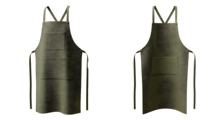 FARMING - Front and back view of a dark leather apron with straps and a front pocket, perfect for chefs and craftsmen