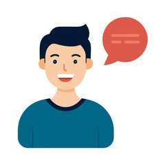 Young Man Smile Conversation with Speech Bubble Vector Illustration