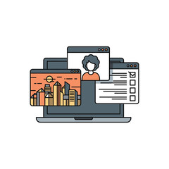 Laptop computer with multiple open application windows.