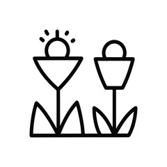 Simple Line Art of Two Blooming Flowers.