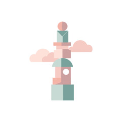 Colorful Tower Structure with Clouds.
