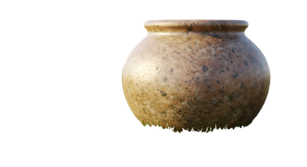 FARMING - Ancient rustic clay pot with weathered texture isolated on black background, perfect for history or archaeology projects