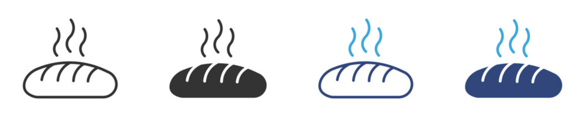 Fresh bread icon set in outline and flat style , vector illustration. 