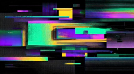 Abstract Digital Glitch Art Background with Vibrant Neon Colors