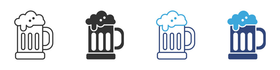Frothy beer mug icon set in outline and flat style , vector illustration.
