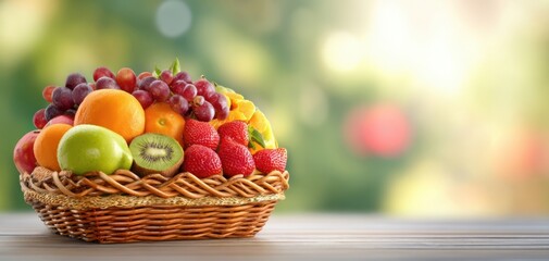 The Fruit Basket Brimming with Fresh Colorful Fruits in Sunlit Outdoors