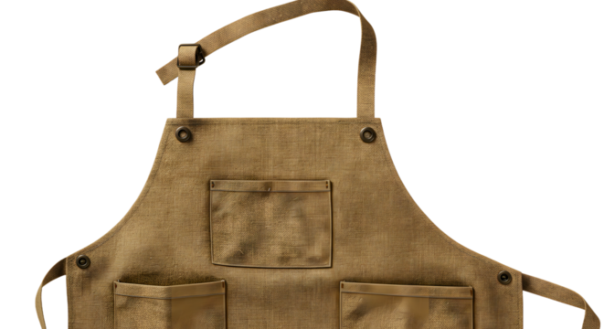 FARMING - Brown canvas apron with multiple pockets and adjustable neck strap, ideal for cooking, crafting, gardening, or workshop tasks
