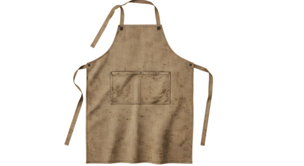 FARMING - Brown canvas apron with neck and waist ties isolated on white background, perfect for cooking and crafting
