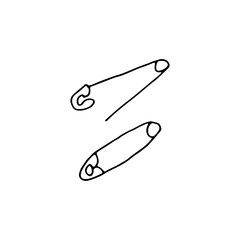 Pin, sewing tool, for pinning fabric when sewing. Doodle. Vector illustration. Hand drawn. Outline.