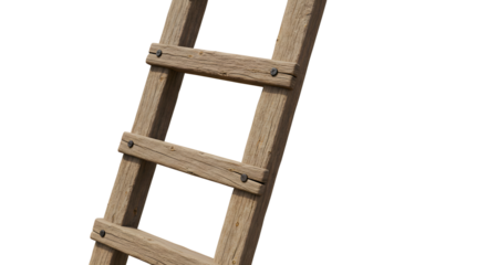 FARMING - Close-up of a wooden ladder isolated on white background, perfect for construction and DIY projects
