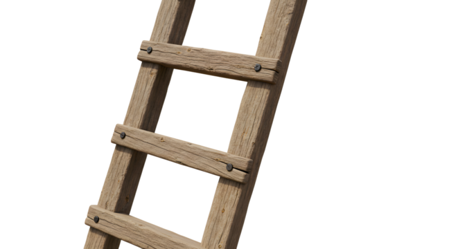 FARMING - Close-up of a wooden ladder isolated on white background, perfect for construction and DIY projects