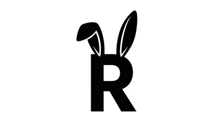 Black Letter R with Bunny Ears Logo Design.