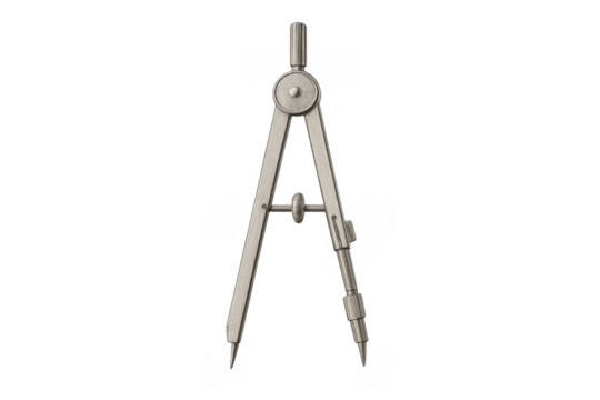 Metal compass on transparent background for precise drawing and measurement