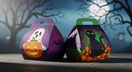 Photo, Halloween theme, Hamburger food packaging mockup, fast food,