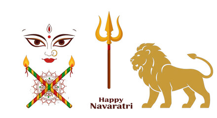 Fototapeta premium Elegant Illustration Celebrating Navaratri Featuring Durga Art and Diya Designs