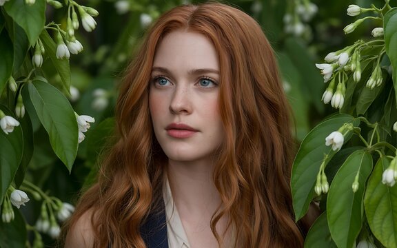 Young woman with red hair in nature - Powered by Adobe