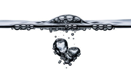 Extreme macro of dark, metallic, viscous liquid with iridescent oily swirls and bursting bubbles on white, stark lighting, environmental decay concept