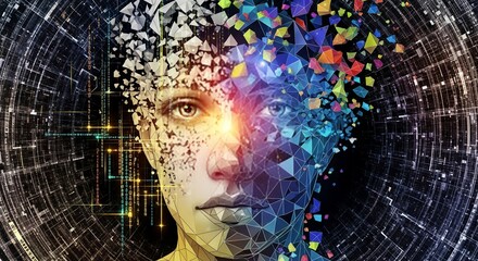 Abstract digital mind concept with data and technology, futuristic art
