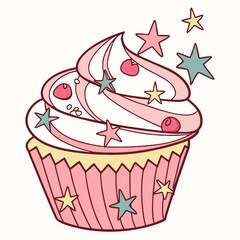 Vector art of sweet cupcake with stars