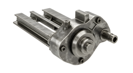 FARMING - Industrial metal mechanical part isolated on white background, machinery component for engineering or manufacturing use