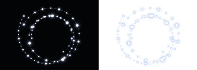 Abstract glowing light circle overlay on black and white backgrounds, creating a mystical effect,...