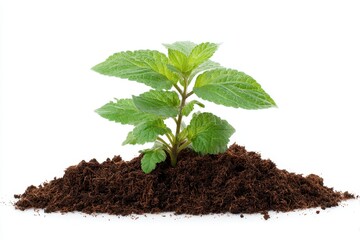 young plant in soil on transparent background