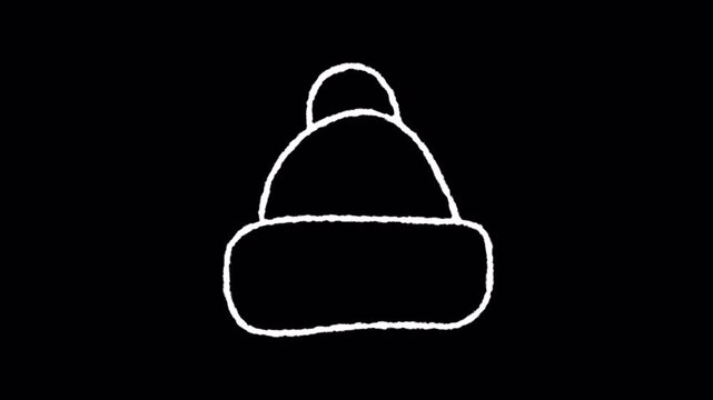 Simple White Line Drawing of a Beanie Hat on Black Background