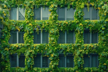 EcoBuilding Covered with Ivy, Green Wall Concept in Modern Residential Area