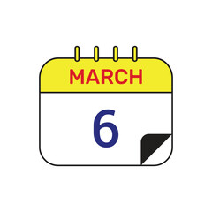 6 march calendar icon vector month illustration design