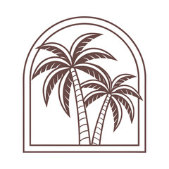 Two brown palm trees silhouetted within an arched frame vector
