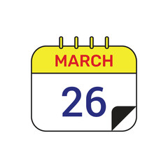 26 march calendar icon vector month illustration design