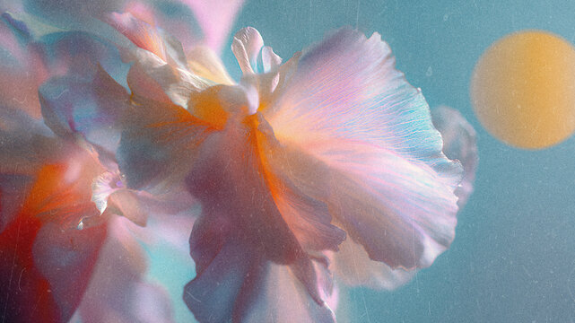 Soft Blurred Y2K Florals Vintage Backgrounds. Colorful flowers in soft focus with gentle hues creating a tranquil and dreamy atmosphere
