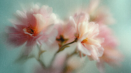 Soft Blurred Y2K Florals Vintage Backgrounds. Colorful flowers in soft focus with gentle hues creating a tranquil and dreamy atmosphere