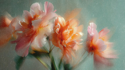 Soft Blurred Y2K Florals Vintage Backgrounds. Colorful flowers in soft focus with gentle hues...