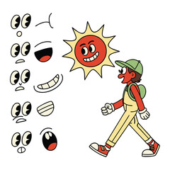 A funny cartoon boy with a pumpkin hat is