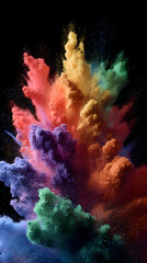 Vibrant Rainbow Powder Explosion against Black Background