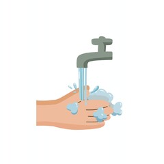 flat vector illustration promoting handwashing and healthy hygiene practices. Hands under running water