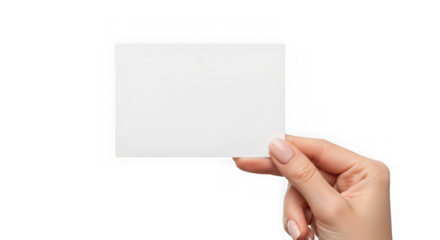 Hand holding blank white business card for your company information and branding transparent background