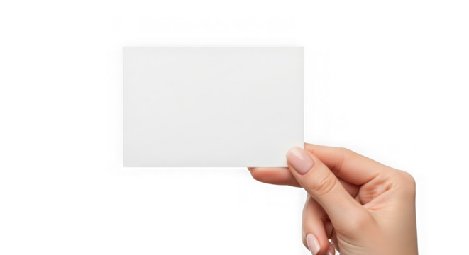 Hand holding blank white business card for your company information and branding transparent background