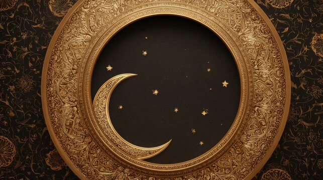ornate gold moon stars design - Powered by Adobe